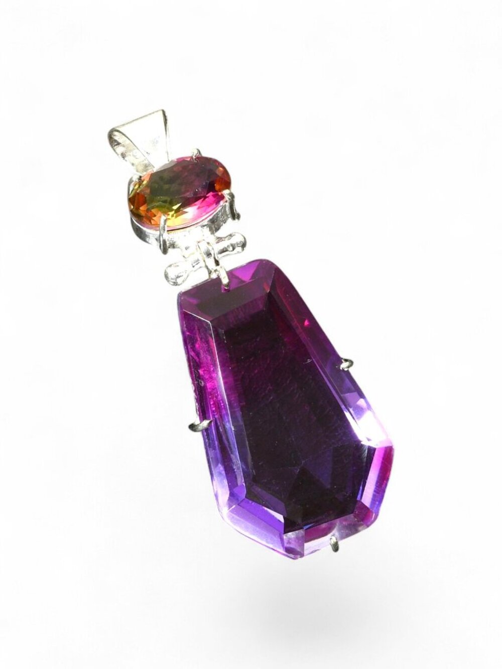 Bi-Color Tourmaline Garnet Gemstone Handmade Pendant 2.6"